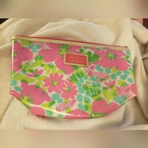 Lilly Pulitzer For Estee Lauder Floral Cosmetic Zippered Makeup Bag Vinyl.